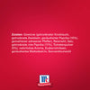 McCormick Produkt Zutatenliste mit getrocknetem Knoblauch, Zwiebeln, Paprika, Pfeffer, Petersilie, Salz, getrockneter roter Paprika, Tomatenpulver, natA?rlichem Aroma, Zucker, Maltodextrin und SonnenblumenA?l.