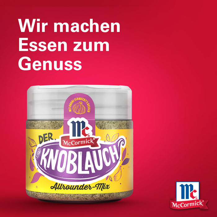 Ein McCormick KnoblauchgewA?rzglas wird mit dem Slogan Wir machen Essen zum Genuss dargestellt.