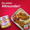 McCormick Knoblauch Allrounder GewA?rz wird zusammen mit einem Teller paniertem Fisch und Krautsalat gezeigt.