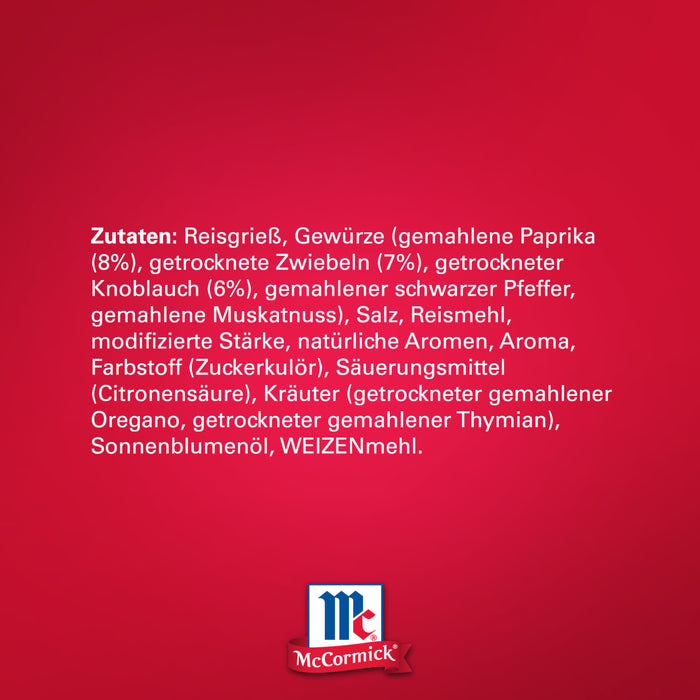 McCormick Produktverpackung mit der Zutatenliste.