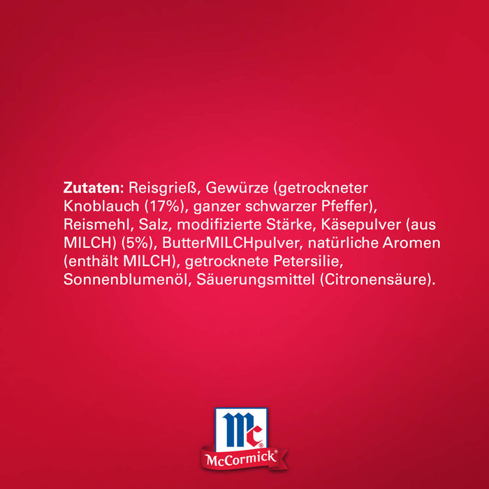 McCormick Produkt Zutatenliste mit Reismehl, GewA?rzen, Knoblauch, Petersilie und anderen Aromen.