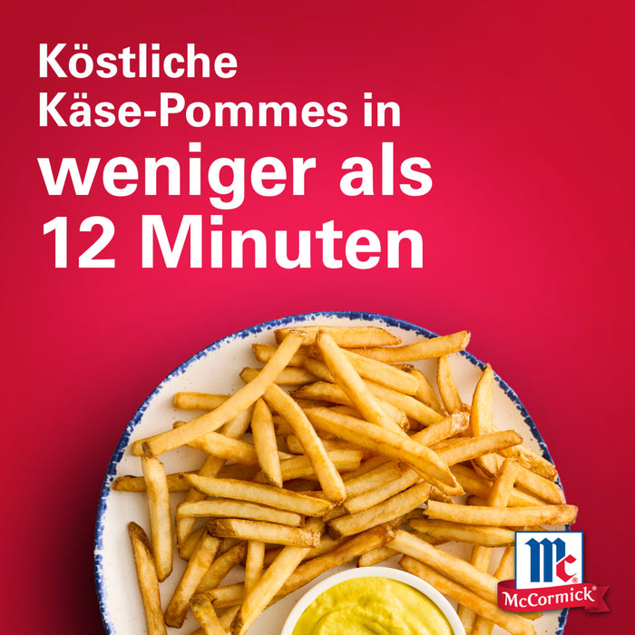 McCormick-Werbung mit KA?se-Pommes, die in weniger als 12 Minuten fertig sind.