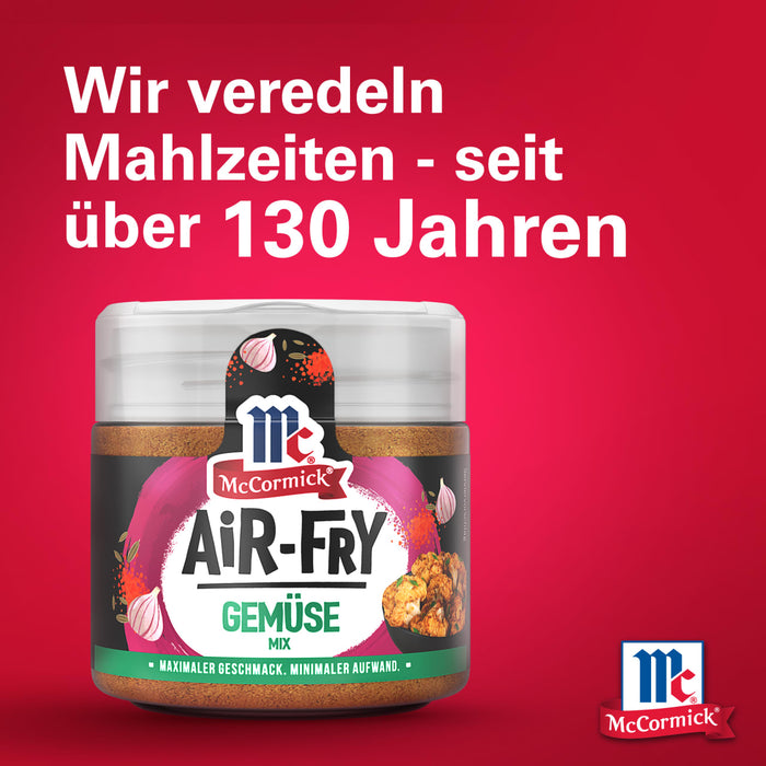 McCormick Air Fryer GemA?se GewA?rz wird mit dem Slogan Wir veredeln Mahlzeiten seit A?ber 130 Jahren beworben.