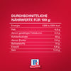 Die NA?hrwertangaben pro 100g des McCormick-Produkts werden auf rotem Hintergrund angezeigt.