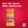 Ein Glas Srpet Cumin Gd X06-Ge gemahlener Kreuzkümmel von McCormick wird vor einem roten Hintergrund mit dem Text Seit 130 Jahren Mehr Geschmack präsentiert.