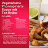 Ein Infografik Rezept für eine vegetarische Pho inspirierte Suppe mit Tee Brühe und einer Schüssel Nudeln mit Pilzen die Srpet Garlic Granul X06-Ge enthält.
