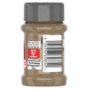 Die Rückseite eines durchsichtigen Gewürzglases von McCormick, gefüllt mit gemahlenem Pfeffer, zeigt das deutsche Etikett mit Firmeninformationen und einem Barcode.