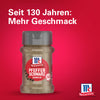 Eine Flasche Srpet Bl Pepper Gd X06-Ge von McCormick wird vor einem leuchtend roten Hintergrund mit deutschem Text präsentiert der 130 Jahre Geschmack feiert.