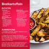 Ein Rezept-Infografik für Bratkartoffeln mit den Srpet Potatoe Seas X06-Ge Gewürzoptionen von Ostmann, einschließlich klassischer, herzhafter und pikanter Varianten.
